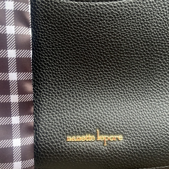 Nanette Lepore Vegan Leather “Annette” Shoulder Bag - Black With Checkered Scarf - Picture 2 of 13